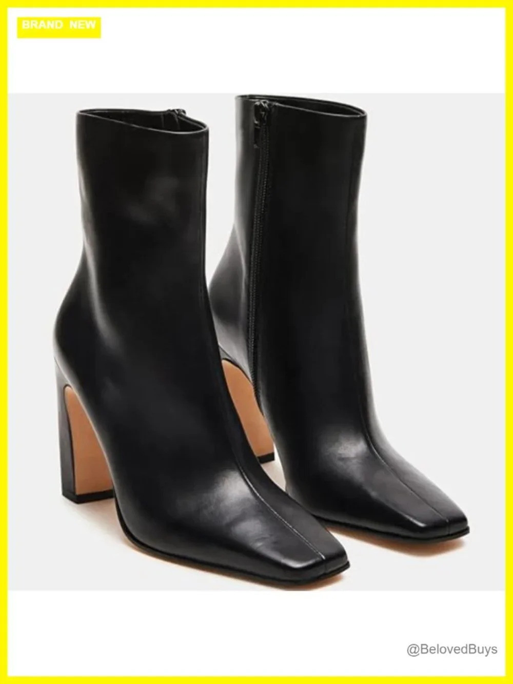 Chunky Heel Square Toe Ankle Boots with Zipper, Faux Leather, Fall Winter Party